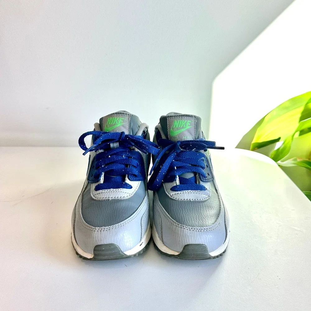 Nike Air Max 90 Wolf‎ Grey Deep Royal Blue Electric Green 724821-005 Kids 6Y